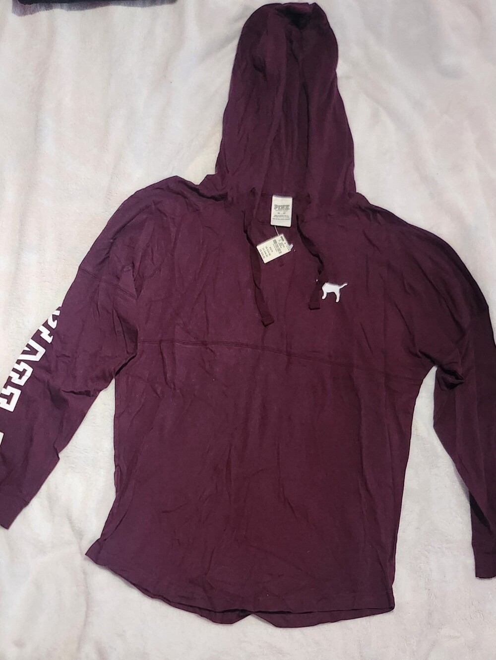 PINK Victoria's Long-Sleeve Maroon Hoodie Sweater, Size XS
